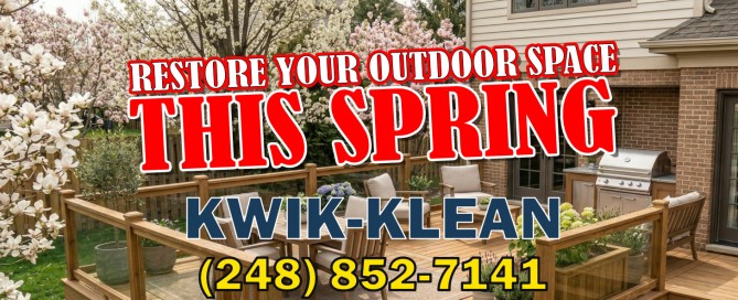 Freshly cleaned and sealed wood deck with privacy fence in a Rochester Hills MI backyard