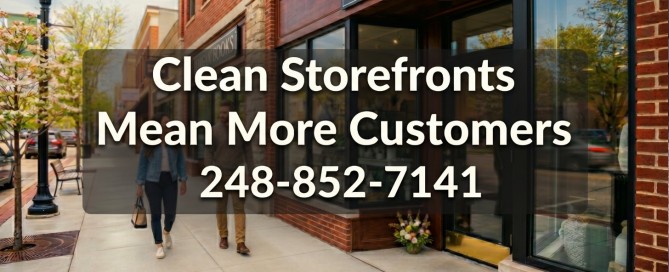 Freshly pressure washed commercial storefront exterior in Troy Royal Oak and Shelby Township MI