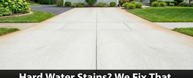 Professional hard water stain removal on concrete driveway and siding in Oakland and Macomb County MI