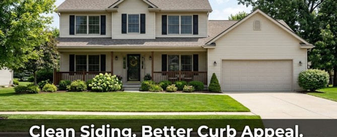 Professionally pressure washed vinyl siding on a clean suburban home in Rochester Hills Troy and Auburn Hills MI