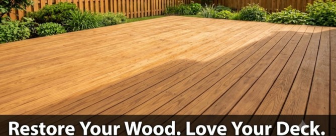 Freshly restored cedar wood deck and privacy fence in Orion Township Oakland Township and Rochester MI
